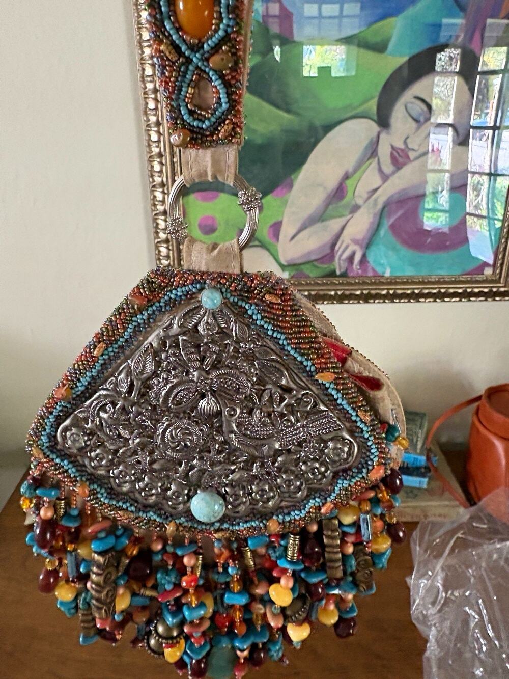 Mary Frances Beaded Handbag Turquoise Coral Statement Purse Art to Wear COA